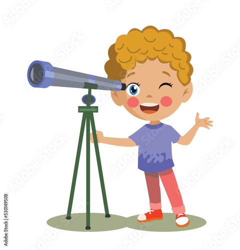 Observant Boy Examining With a Telescope