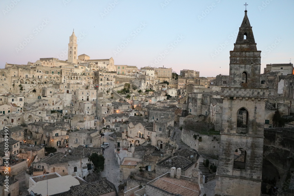 Dusk over the old town of Matera, Italy