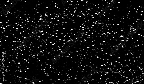 Snow, stars, rain drops on black background. Abstract vector noise. Small particles of debris and dust. Distressed uneven grunge texture overlay.