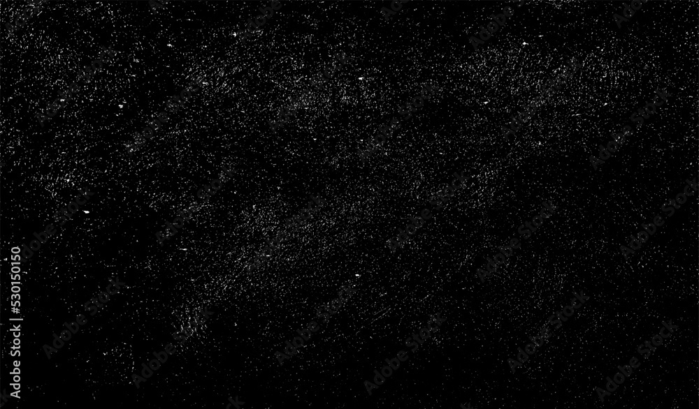 Snow, stars, rain drops on black background. Abstract vector noise. Small particles of debris and dust. Distressed uneven grunge texture overlay.