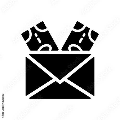 Envelope with Money Silhouette Icon. Financial Gift, Donation and Charity Pictogram. Banknote in Envelope Black Icon. Concept of money transfer, payment, Corruption. Vector illustration