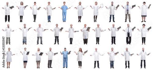 full length group of doctors with notepad isolated © ASDF