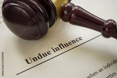 Vászonkép Info about undue influence and gavel near.