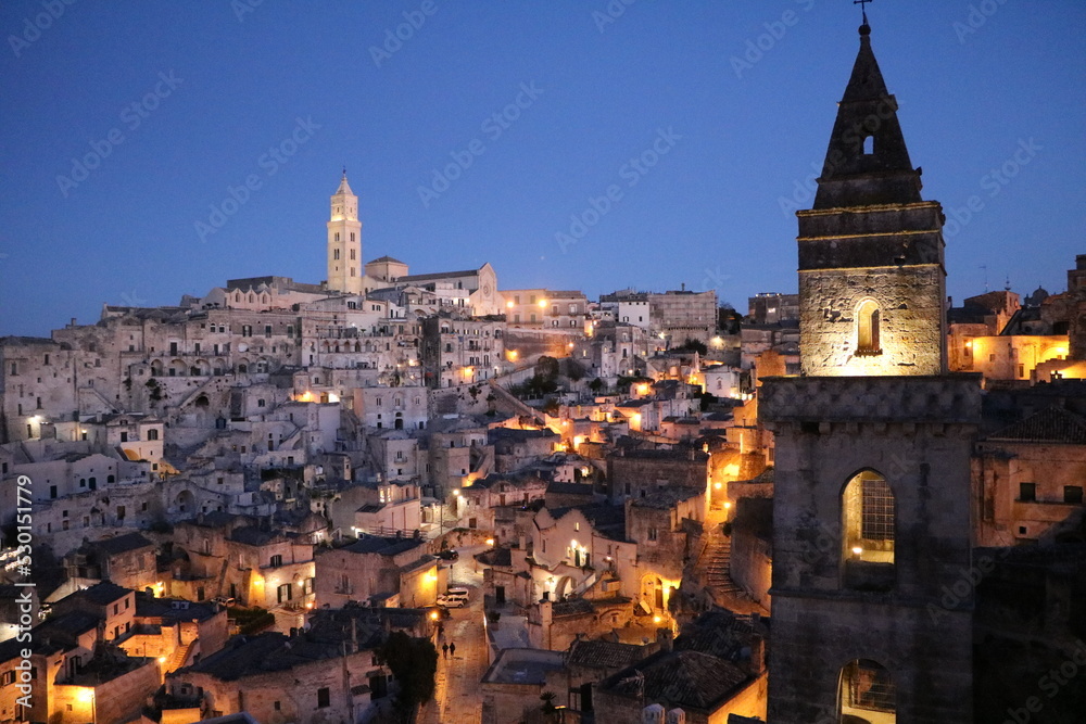 Dusk over the old town of Matera, Italy