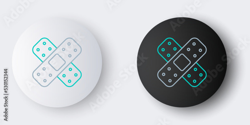 Line Crossed bandage plaster icon isolated on grey background. Medical plaster, adhesive bandage, flexible fabric bandage. Colorful outline concept. Vector