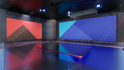 Fototapeta Naklejka Na Ścianę i Meble -  Virtual Studio 2267_News Studio, Backdrop For TV Shows .TV On Wall.3D Virtual News Studio Background, 3d illustration