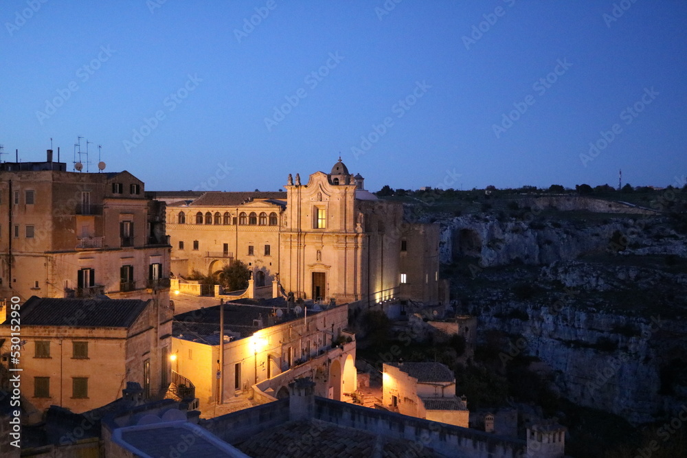 Dusk over Convent of Saint Agostino in Matera, Italy
