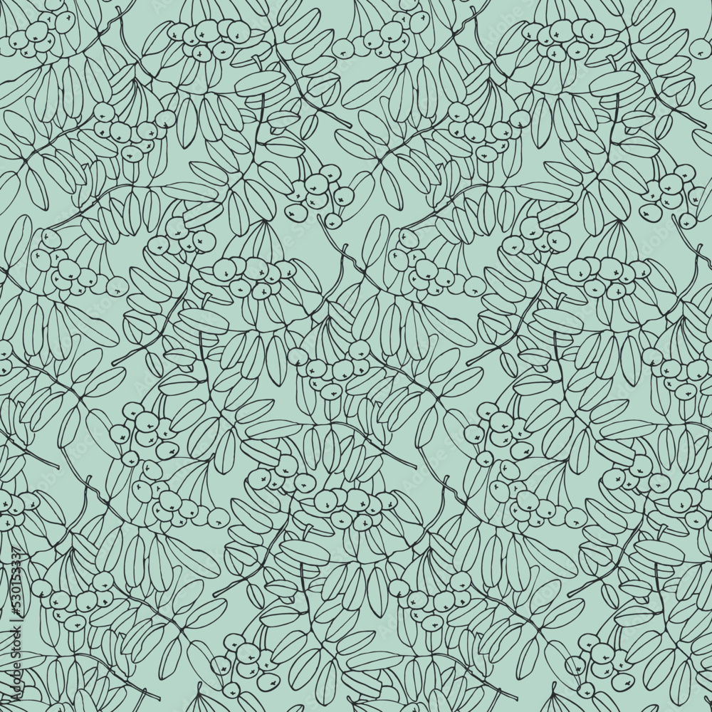 Seamless repeating pattern with rowan tree branches and ashberries. Vector illustration on light blue backgroud for surface design and other design projects Seamless repeating pattern with rowan tree branches and ashberries. Vector illustration on light blue backgroud for surface design and other design projects