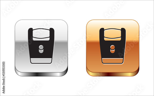 Black Electric razor blade for men icon isolated on white background. Electric shaver. Silver and gold square buttons. Vector
