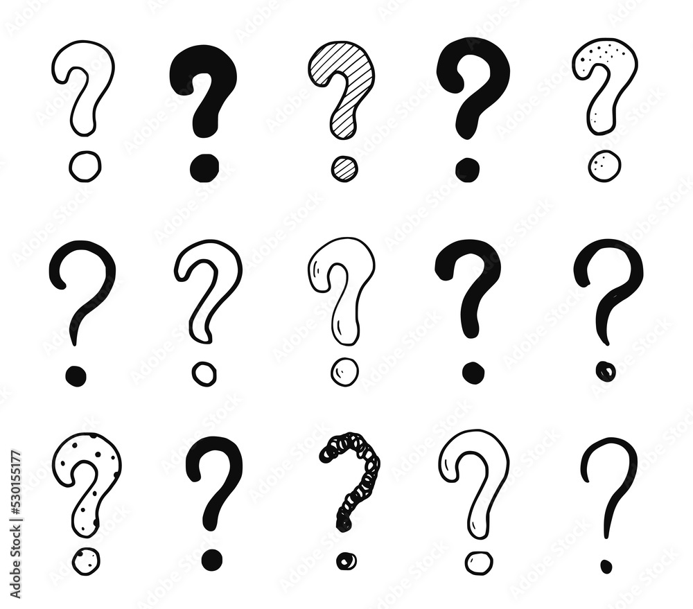 Doodle question sign mark set. Hand drawn sketch style ask sign, question mark. Isolated vector illustration. Doodle question sign mark set. Hand drawn sketch style ask sign, question mark. Isolated vector illustration.