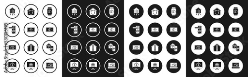 Set Smart watch with house temperature, Laptop smart and light bulb, Digital door lock wireless technology for unlock, home, House under protection, wi-fi and alarm icon. Vector