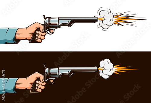 Shooting gun in hand. Pistol shot.