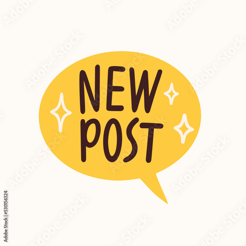 New post sticker for a social media, making a blog or vlog vector flat illustration. Set of cartoon icons for making internet content