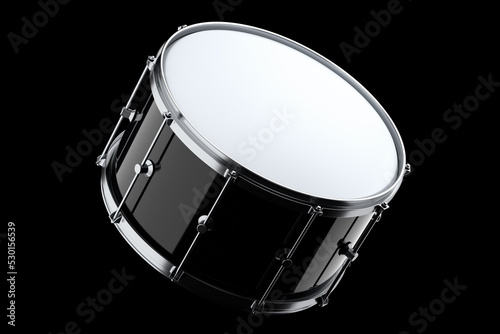 Realistic drum on black background. 3d render concept of musical instrument