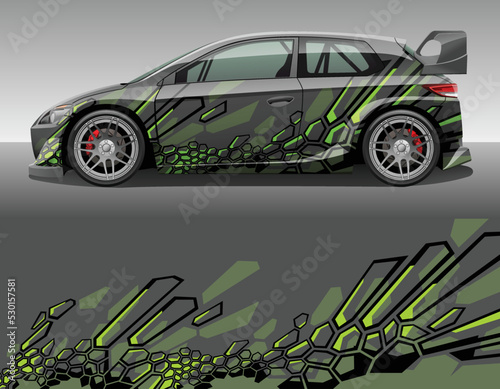Car wrap vinyl racing decal ornament. Abstract geometric striped hexagonal sport background design print template. Vector illustration.