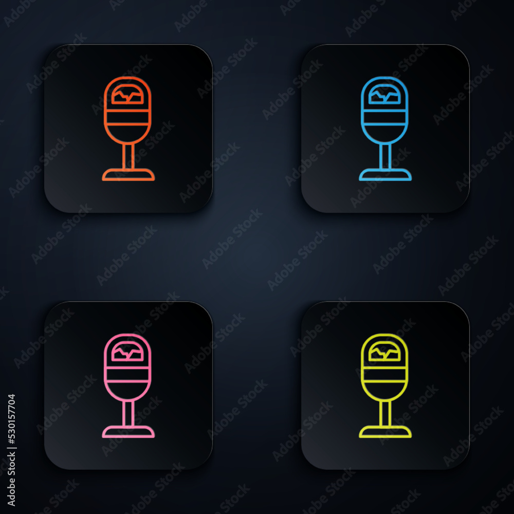 Color neon line Trash can icon isolated on black background. Garbage bin sign. Recycle basket icon. Office trash icon. Set icons in square buttons. Vector Color neon line Trash can icon isolated on black background. Garbage bin sign. Recycle basket icon. Office trash icon. Set icons in square buttons. Vector