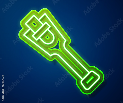 Glowing neon line Prosthesis leg icon isolated on blue background. Futuristic concept of bionic leg, robotic mechanical leg. Vector