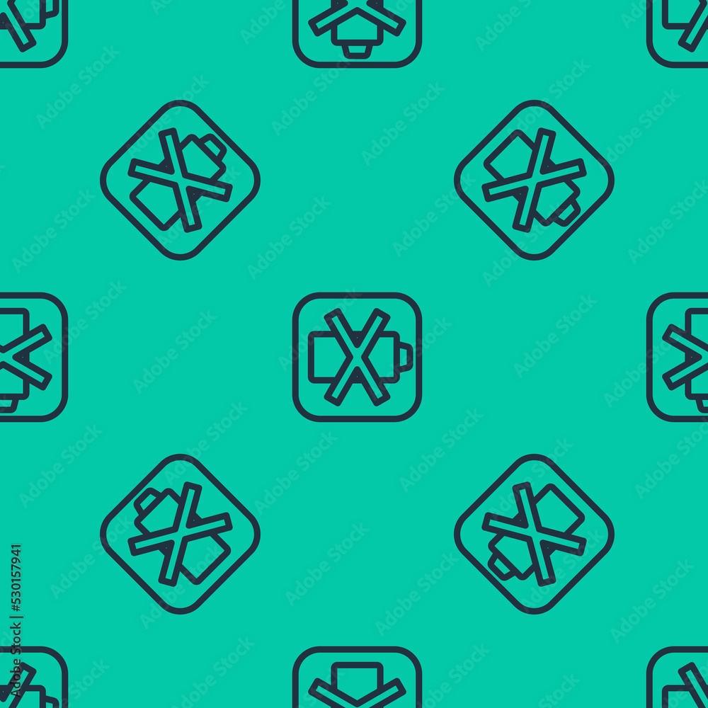 Blue line Battery charge level indicator icon isolated seamless pattern on green background. Vector Blue line Battery charge level indicator icon isolated seamless pattern on green background. Vector