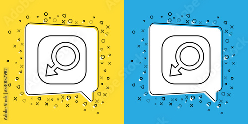 Set line Male gender symbol icon isolated on yellow and blue background. Vector