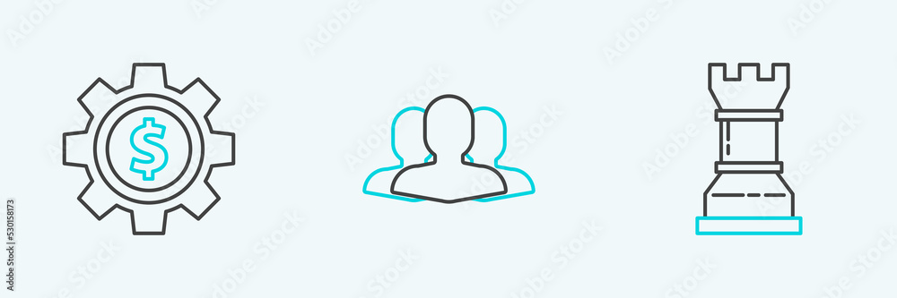 Set line Business strategy, Gear with dollar symbol and Users group icon. Vector Set line Business strategy, Gear with dollar symbol and Users group icon. Vector