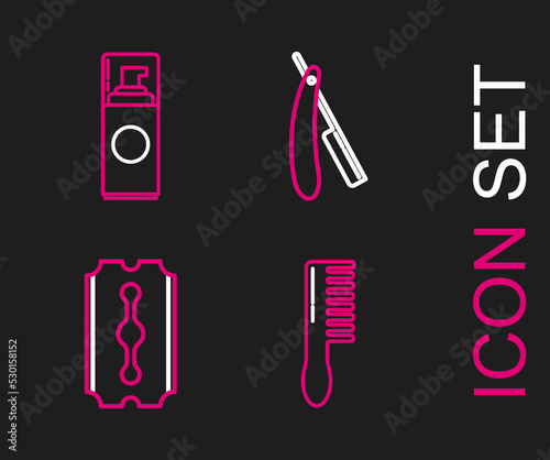 Set line Hairbrush, Blade razor, Straight and Shaving gel foam icon. Vector