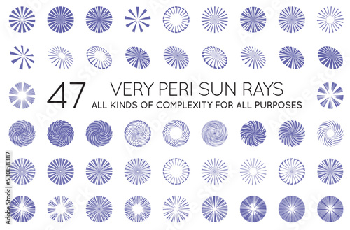 Set of Sunburst Vector Rays of Sun in Trendy Very Peri Color..