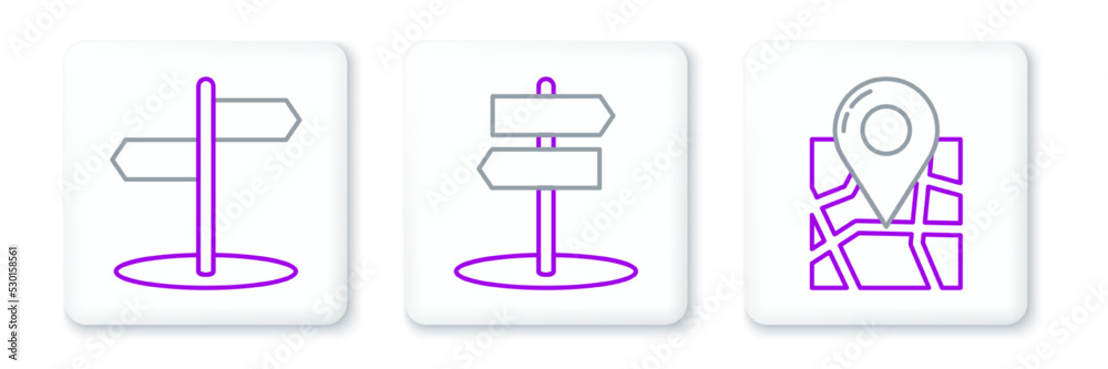 Set line Folded map with location marker, Road traffic sign and icon. Vector Set line Folded map with location marker, Road traffic sign and icon. Vector