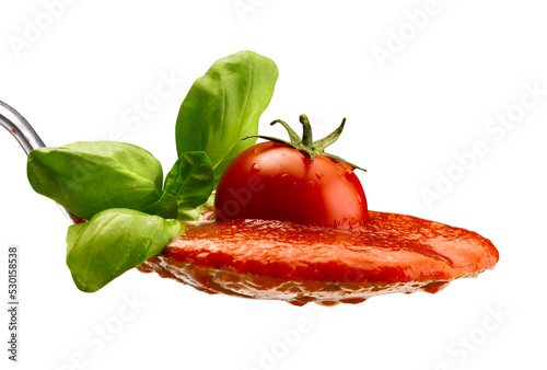 spoon of tomatoes and tomato sauce