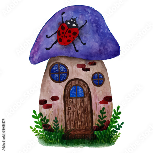 Mushroom house with ladybug