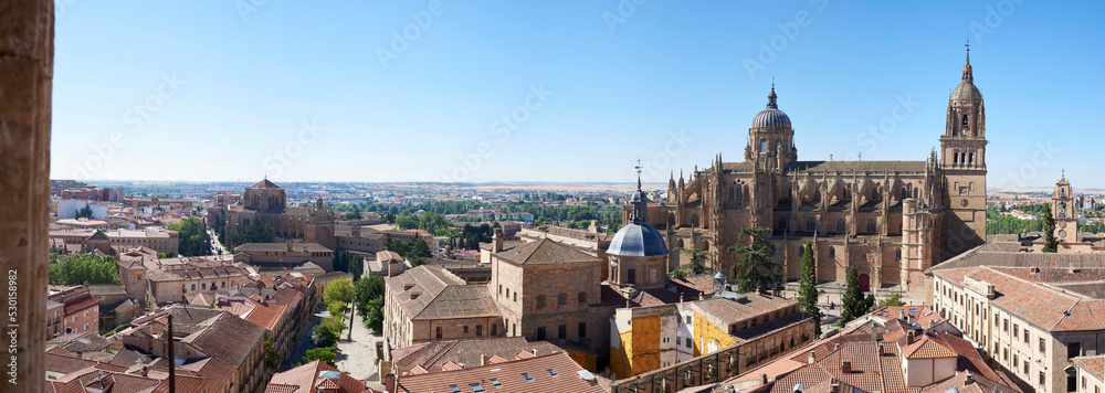Fototapeta premium Salamanca, Spain - June, 28, 2022, Panoramic view of the cathedral of Salamanca, Castilla y León, Spain, on the Ieronimus excursion.