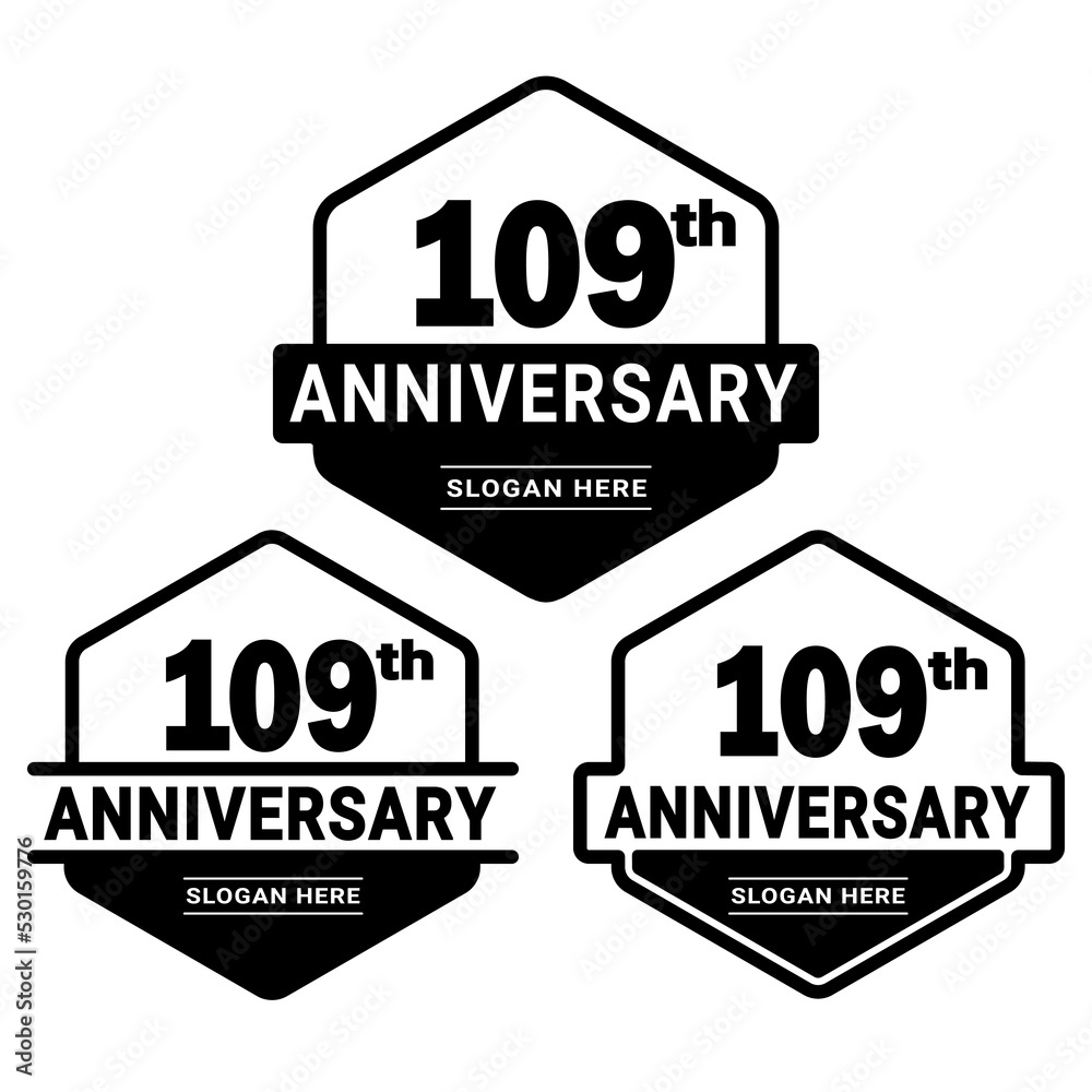 Obraz premium 109 years anniversary celebration logotype. 109th anniversary logo collection. Set of anniversary design template. Vector and illustration. 