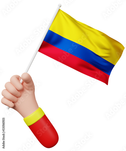 3d cartoon hand holding colombia flag