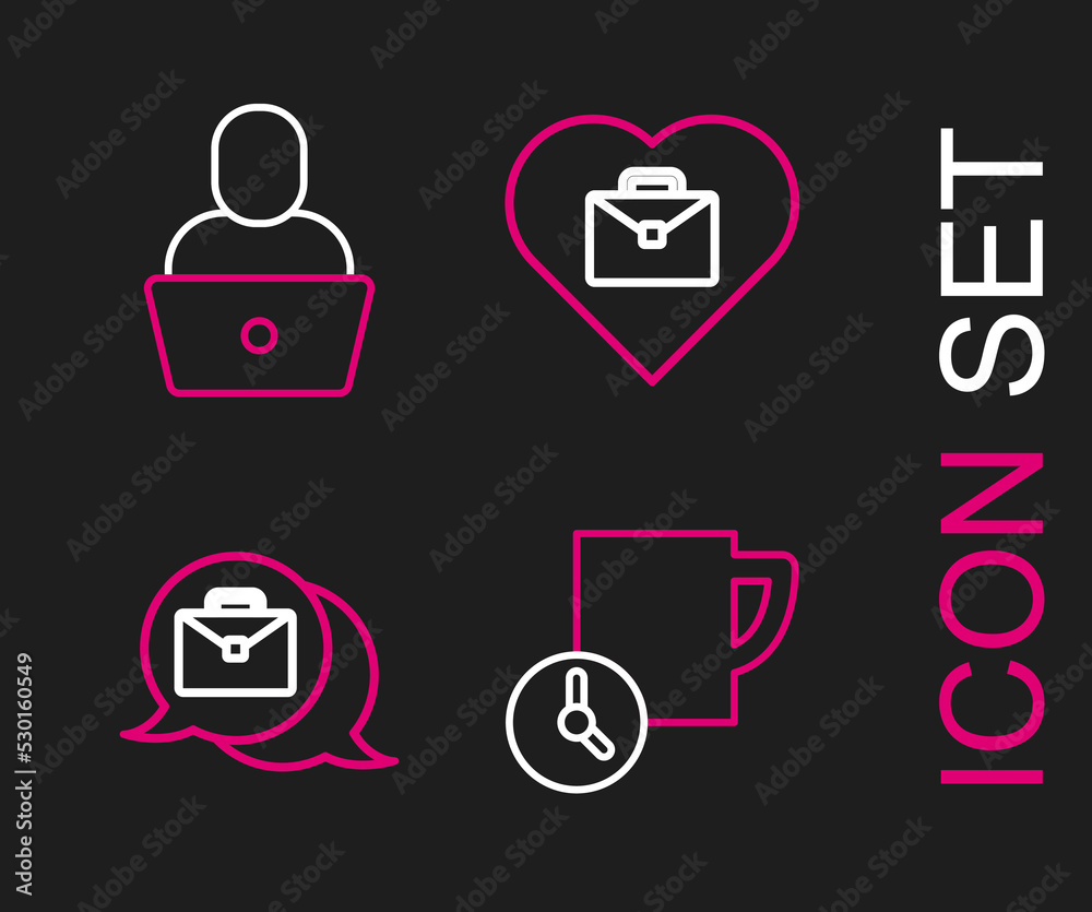 Set line Time management, Online working, Heart with text and Freelancer icon. Vector Set line Time management, Online working, Heart with text and Freelancer icon. Vector