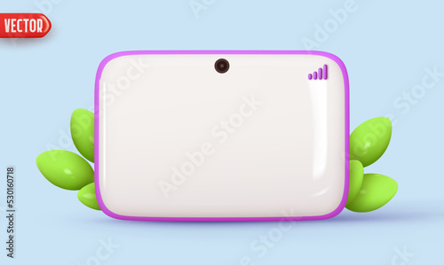 Desktop Tablet blank screen monitor template. Modern computer monitor. Realistic 3d cartoon style design. Isolated on blue background. vector illustration