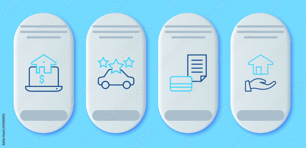 Set line Car sharing, Credit card, Online real estate and Realtor icon. Vector Set line Car sharing, Credit card, Online real estate and Realtor icon. Vector