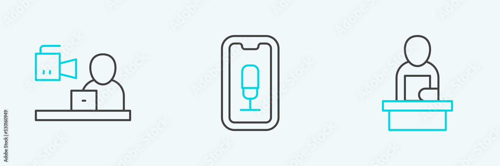 Set line Breaking news, and Mobile recording icon. Vector Set line Breaking news, and Mobile recording icon. Vector