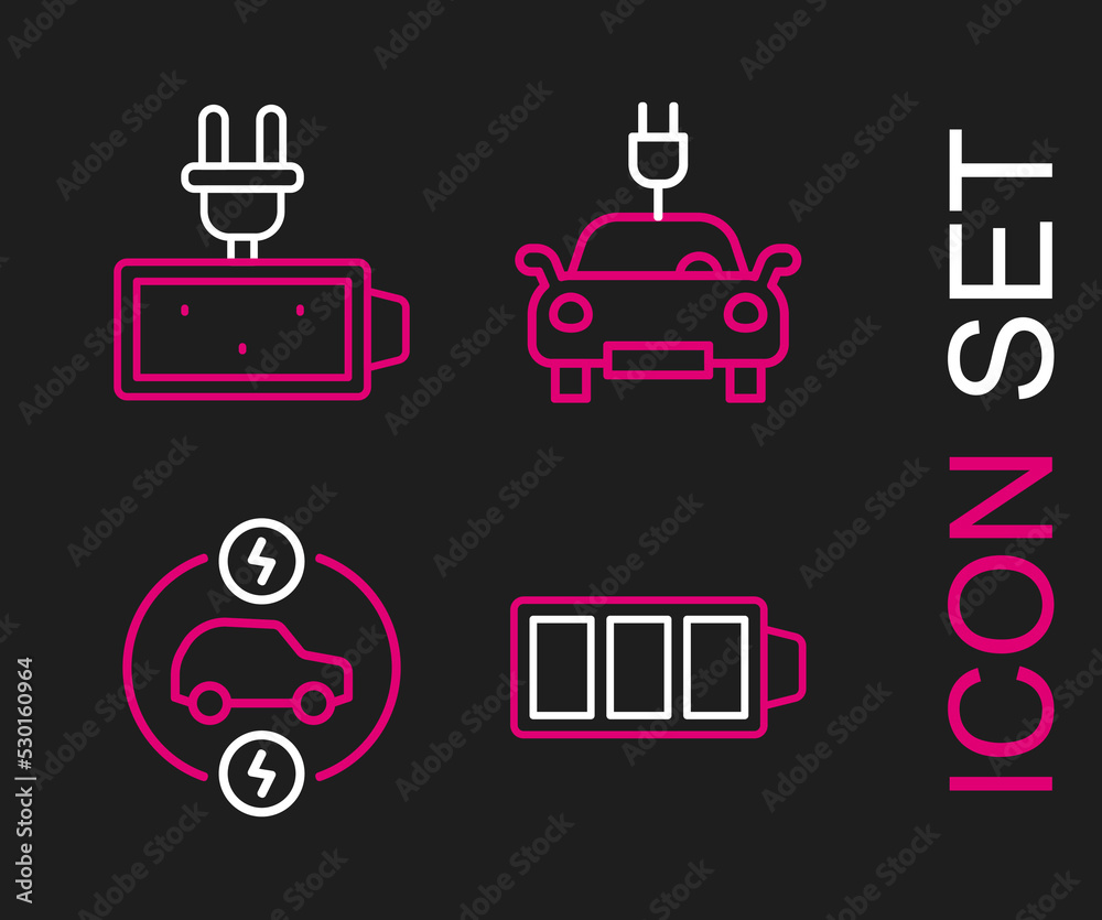 Set line Battery charge, Electric car, and icon. Vector Set line Battery charge, Electric car, and icon. Vector