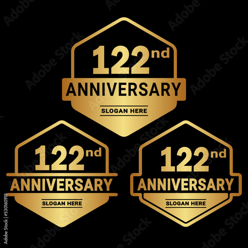 122 years anniversary celebration logotype. 122nd anniversary logo collection. Set of anniversary design template. Vector and illustration. 