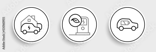 Set line Electric car, Charging at home and charging station icon. Vector