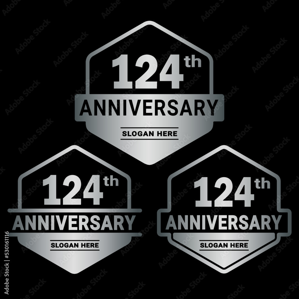 124 years anniversary celebration logotype. 124th anniversary logo collection. Set of anniversary design template. Vector and illustration.
