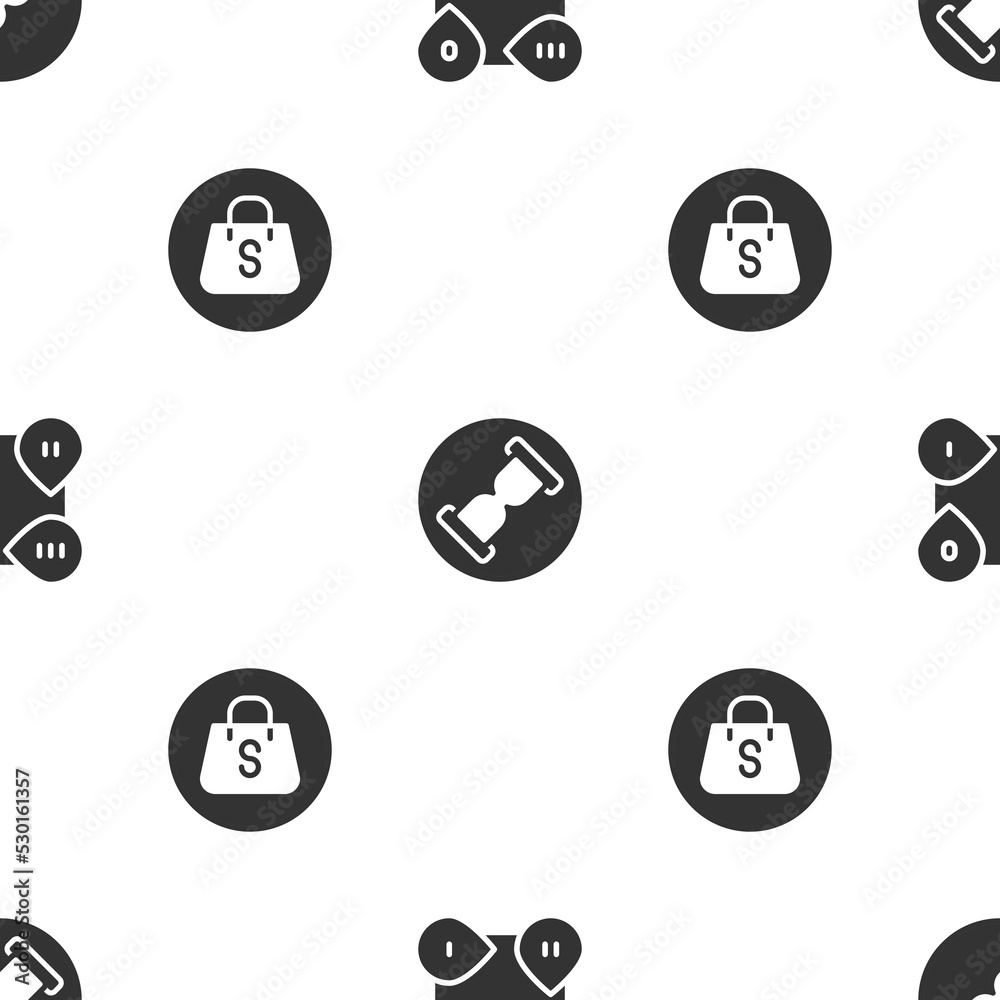 Set Infographic element, Old hourglass with sand and Shopping bag Sale on seamless pattern. Vector Set Infographic element, Old hourglass with sand and Shopping bag Sale on seamless pattern. Vector
