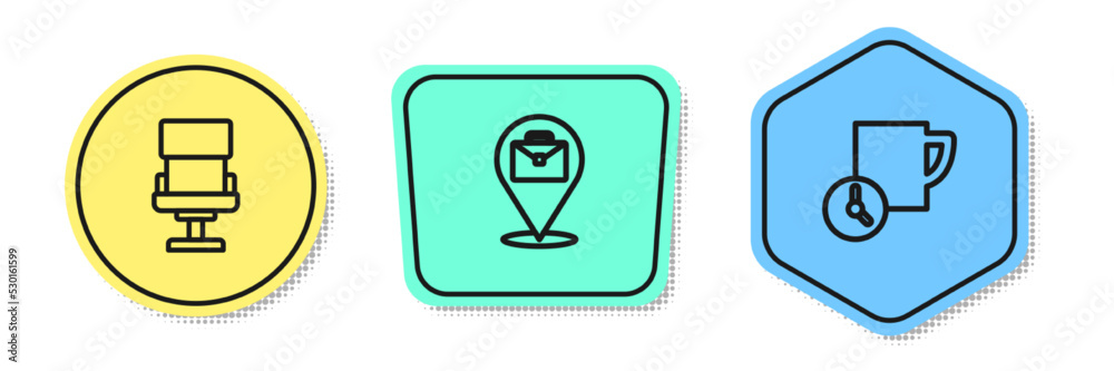 Set line Office chair, Online working and Time management. Colored shapes. Vector Set line Office chair, Online working and Time management. Colored shapes. Vector