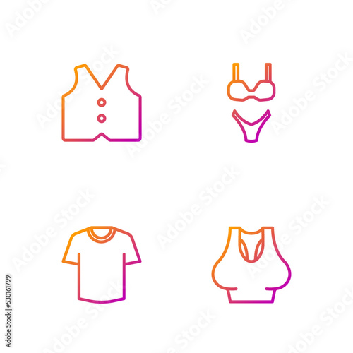 Set line Undershirt  T-shirt  Waistcoat and Swimsuit. Gradient color icons. Vector