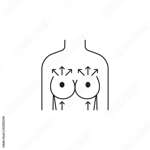 Breast size augmentation of woman, line icon. Full shape and big size. Plastic surgery, lifting of breast front view. Vector illustration