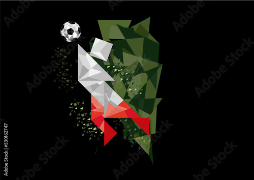 Football Soccer Vector Illustration in Green and Black Background - players in red and white - goalkeeper