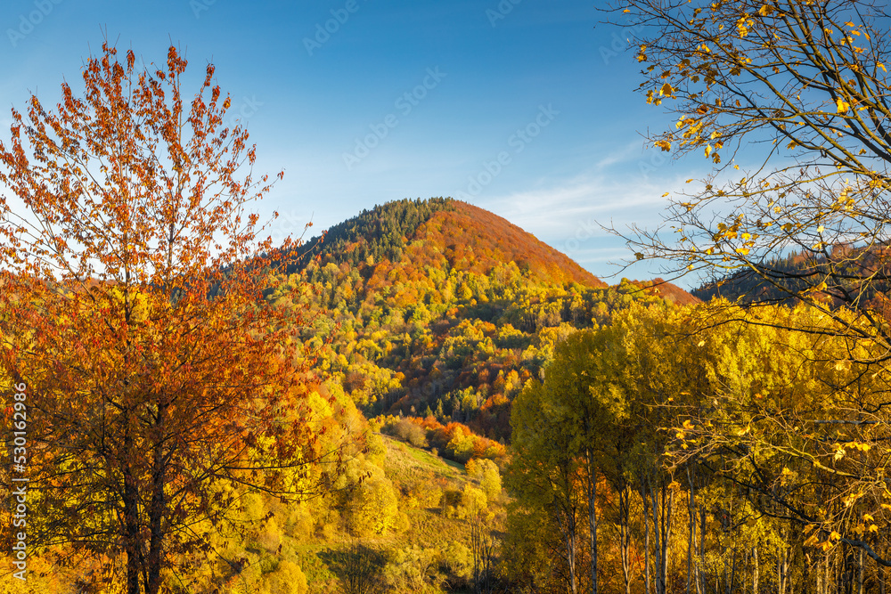 Fototapeta premium Landscape of hills in the autumn season. The Mala Fatra national park in northwest of Slovakia, Europe.