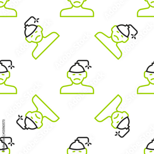 Line Concussion, headache, dizziness, migraine icon isolated seamless pattern on white background. Vector