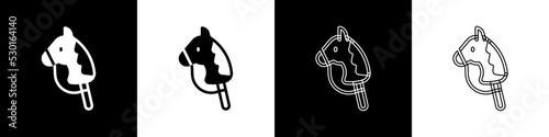 Set Toy horse icon isolated on black and white background. Vector