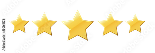Five stars icon. Stars rating review icon.Vector stars set of realistic metallic golden stars isolated on white background. Symbol wye of leadership. Vector illustration