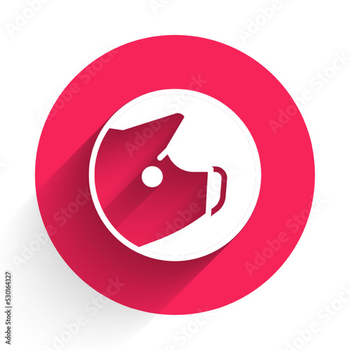 White Pig icon isolated with long shadow background. Animal symbol. Red circle button. Vector